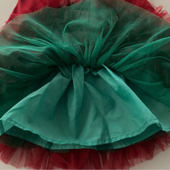 Holiday Christmas 2T Toddler Girl Santa Red Green Sparkle Tulle Dress - Picture 6 of 11